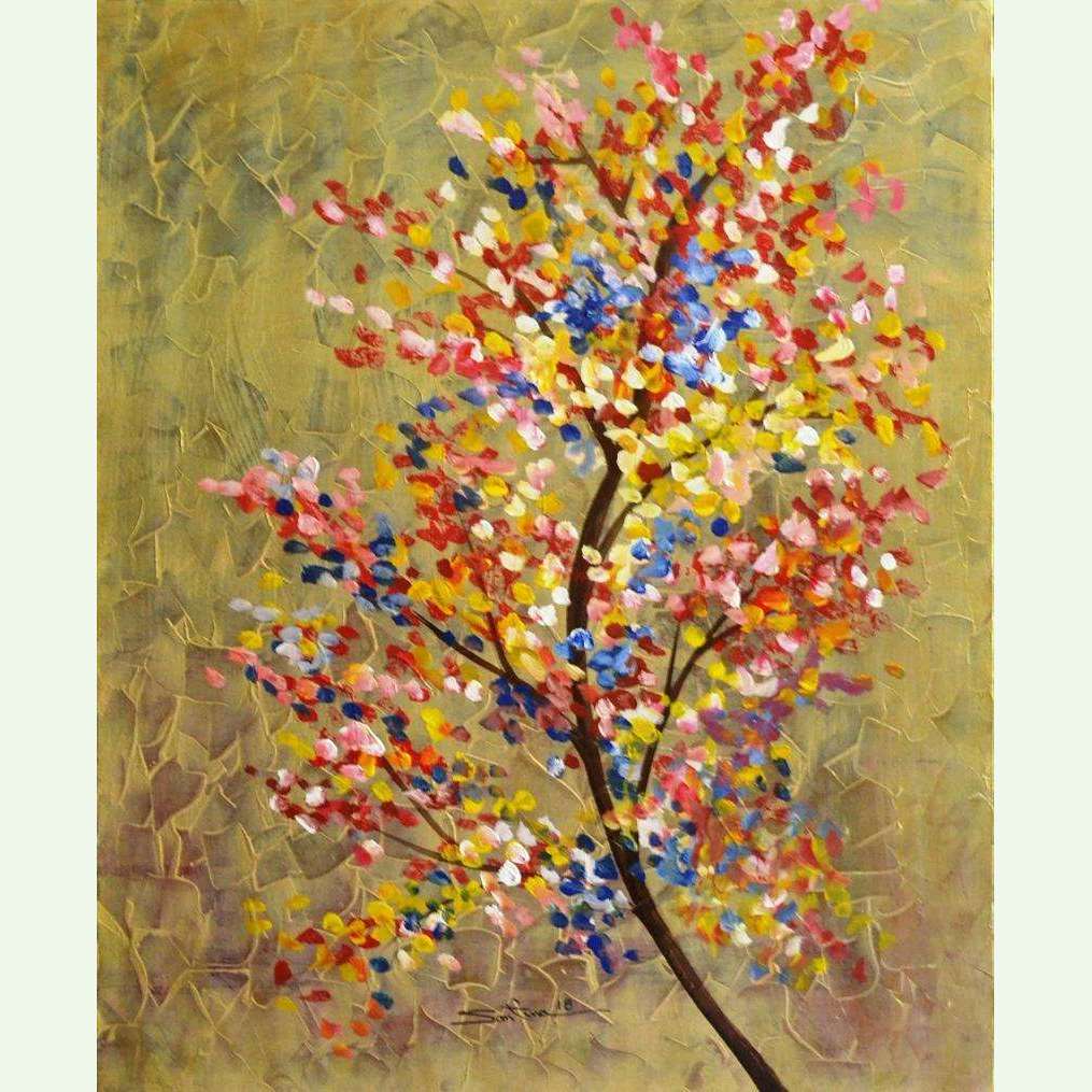 Santina Art Gallery,Blossoms in Golden Background,Painting - Mixed Materials,artist,art,lebanon,beirut